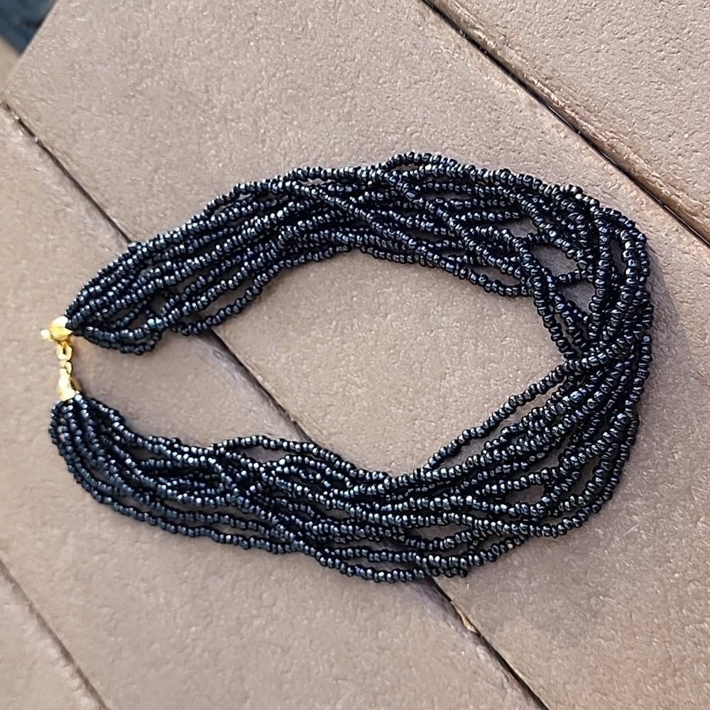 Black multistrand seed bead necklace